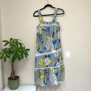 Rare Vintage 1980s Newspaper 📰 Print Dress with Lace Detailing